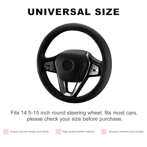 Leather Steering Wheel Cover, 15 Inch Soft Breathable Car Wheel Cover with Anti-Slip Lining, Universal Comfortable Steering Wheel Protector for Most Cars Trucks SUVs (Black) - color: Black