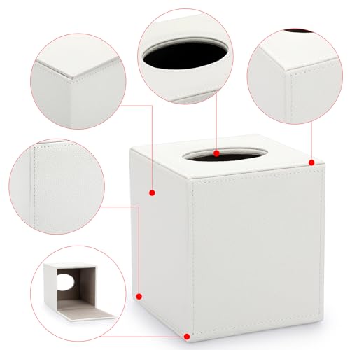 Sumnacon Tissue Box Cover Square Tissue Box Stylish PU Tissue Box Holder with Magnetic Bottom, Cube Leather Tissue Cover for Living Room Bathroom Table Desk Home Office Car,White - color: White