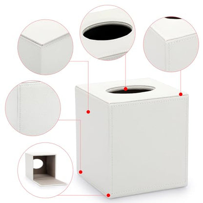 Sumnacon Tissue Box Cover Square Tissue Box Stylish PU Tissue Box Holder with Magnetic Bottom, Cube Leather Tissue Cover for Living Room Bathroom Table Desk Home Office Car,White - color: White