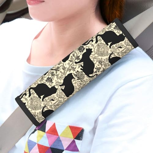 Cat Steering Wheel Cover Elastic Non-Slip Car Steering Wheel Covers with Seat Belt Shoulder Pad for Women Men - color: Cat