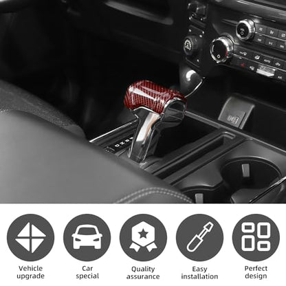Gear Shift Knob Cover Stick Shifter Cap Cover Compatible with Ford F150 2021-2024+(Red Carbon Fiber) - color: Red Carbon Fiber