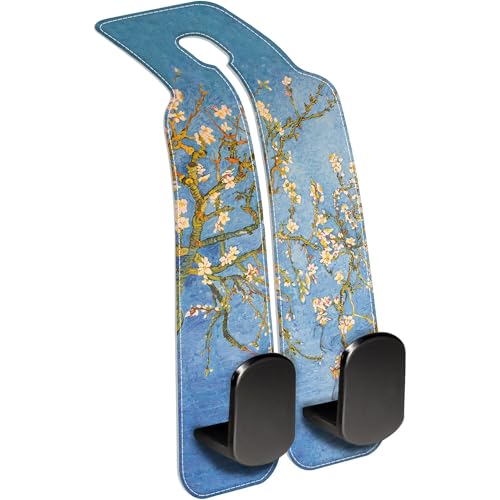 1 Pack Car Seat Headrest Hooks for Purses Abstract Blossoming Almond Tree Bag Purse Holder for Car with Double Metal Hooks Car Purse Hanger Hanging Accessories