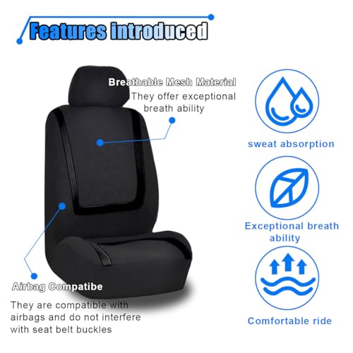 2 Pack Car Seat Covers, Breathable Seat Protectors, Anti-Slip Driver Seat Cover, Comfortable Front Seat Cover Set Universal Fit for Truck, SUV, Sedan, Airbag Compatible (Black)