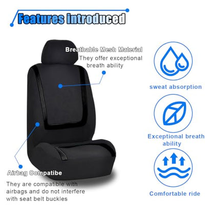 2 Pack Car Seat Covers, Breathable Seat Protectors, Anti-Slip Driver Seat Cover, Comfortable Front Seat Cover Set Universal Fit for Truck, SUV, Sedan, Airbag Compatible (Black)