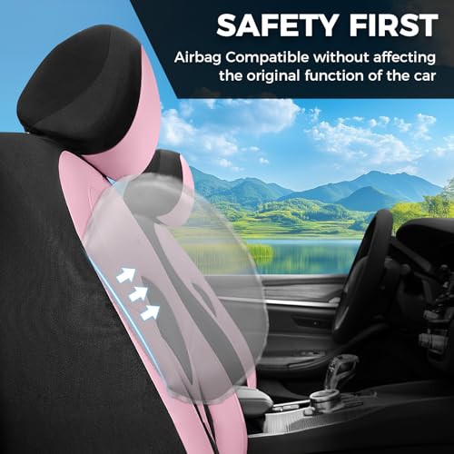 Car Seat Covers Full Set, Universal Seat Cover 5 Seats, Automotive Seat Covers with Mesh Leather, Waterproof Car Seat Protector, Breathable Car Seat Cushion for Most Car SUV Truck, Pink - color: Pink, size: Full set