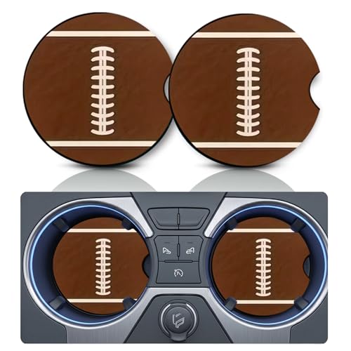 2PCS American Football Car Cup Holder Coasters, Cars Coasters for Cup Holders, 2.75" Universal Anti Slip Rubber Mat with Finger Slot, Sports Themed Car Accessories Interior Decor, Football Gifts - color: Football