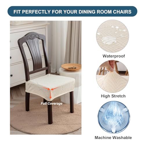 Removable Washable Dining Chair Seat Covers Set of 2,Stretch Jacquard Chair Seat Cushion Protector Slipcovers, Rear Covers - color: Beige, size: 2PCS-Rear-covered