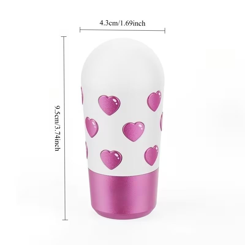 Hearts & Passion Universal Car Gear Shift Knob, White and Pink Metallic with Heart Pattern, M8 M10 M12 Adapters, Manual Transmission Lever