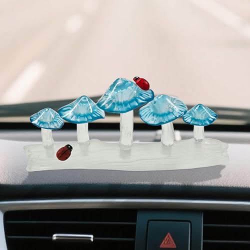 Cute Mushroom Car Dashboard Decoration, Resin Cartoon Plant Auto Center Console Ornament, Funny Vehicle Interior Decorative Accessory for Car Home Office Desk (Blue) - color: Blue
