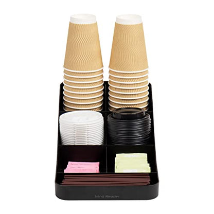 Mind Reader Cup and Condiment Station, Countertop Organizer, Coffee Bar, Kitchen, Stirrers, 7.25" L x 15.5" W x 5.25" H, Black (Pack of 4) - color: Black, size: 4-Pack
