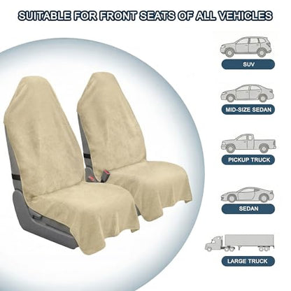 Car Seat Towel Cover, 2 Pack Universal Front Seat Protector for Cars, SUVs and Trucks, Sweat Towel Car Seat Cover for Gym, Yoga, Swimming, Pets and Family Travel, Beige - color: Beige