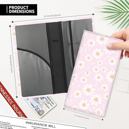 Leather Car Registration and Insurance Card Holder, Cute Car Accessories Vehicle Glove Box Car Organizer for Documents, Cards, License Cute Daisy - color: Cute Daisy