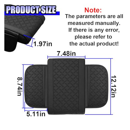 YoRise Leather Car Center Console Cover, Comfort Car Armrest Storage Protective Pad, Armrest Cover with 2 Side Storage Bags, Middle Console Protector Accessories for Most Cars (Black)