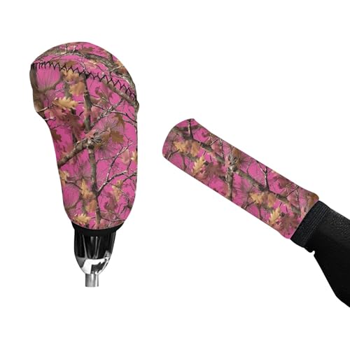 Pink Camo Hunting Auto Handbrake Cover Gear Shift Knob Cover Set Neoprene Car Interior Decor Accessories - color: Camo Hunting Pink