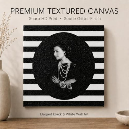 PROBENEX Glam Wall Art Set of 4, Real Wood Black & White Fashion Decor, Small 8x8 Framed Artwork for Bedroom Vanity Dressing Room, Glitter Finish, Hang or Tabletop Stand, Pink Gift Packaging