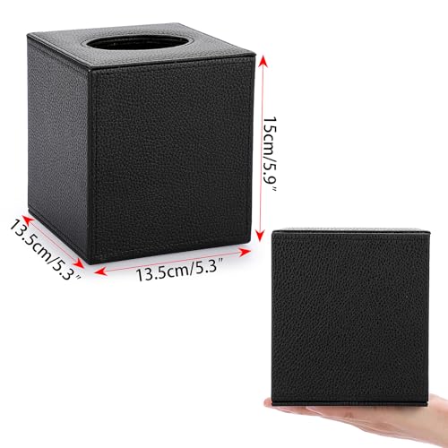 Sumnacon Tissue Box Cover Square Tissue Box Stylish PU Tissue Box Holder with Magnetic Bottom,Leather Cube Tissue Cover for Living Room Bathroom Bedroom Table Desk Home Office Car, Black - color: Black