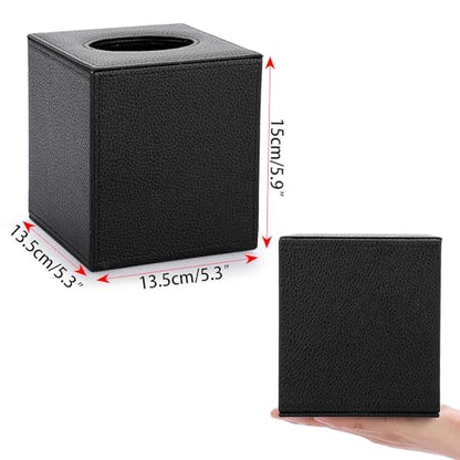 Sumnacon Tissue Box Cover Square Tissue Box Stylish PU Tissue Box Holder with Magnetic Bottom,Leather Cube Tissue Cover for Living Room Bathroom Bedroom Table Desk Home Office Car, Black - color: Black