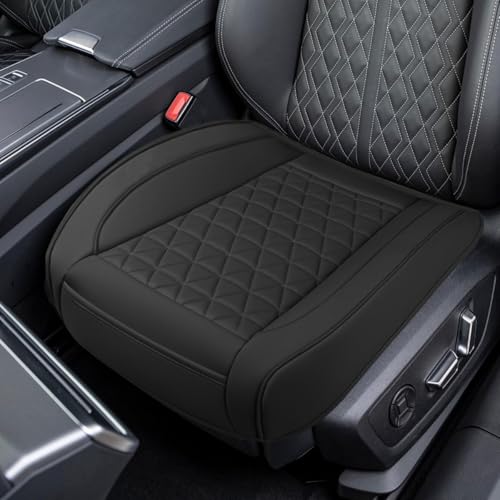 Luxury Faux Leather Car Seat Cover, Anti-Slip Waterproof Universal Front Bottom Seat Protector with Storage Pocket, Triangular Pattern Vehicle Seats Cushion for Sedans, SUVs, Trucks (Black) - color: Black