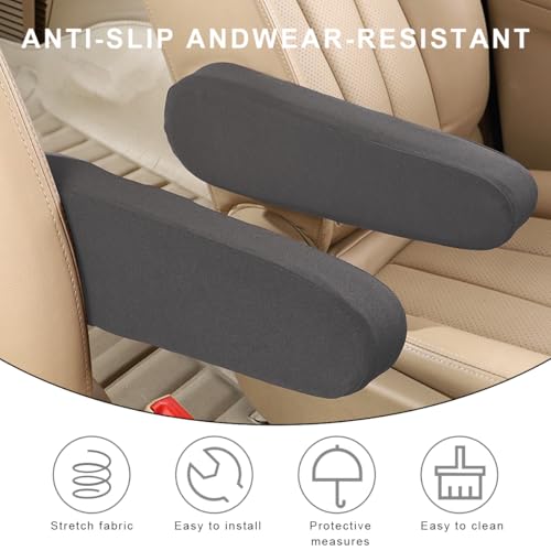 KVAEY 2 PCS Car Front Seat Armrest Covers, Elastic Fabric Stretch Car Seat Armrest Protectors, Soft Front Seat Armrest Cover Replacement, Universal Vehicle Accessories for Cars (Gray) - color: Gray