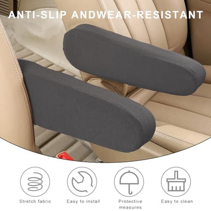 KVAEY 2 PCS Car Front Seat Armrest Covers, Elastic Fabric Stretch Car Seat Armrest Protectors, Soft Front Seat Armrest Cover Replacement, Universal Vehicle Accessories for Cars (Gray) - color: Gray