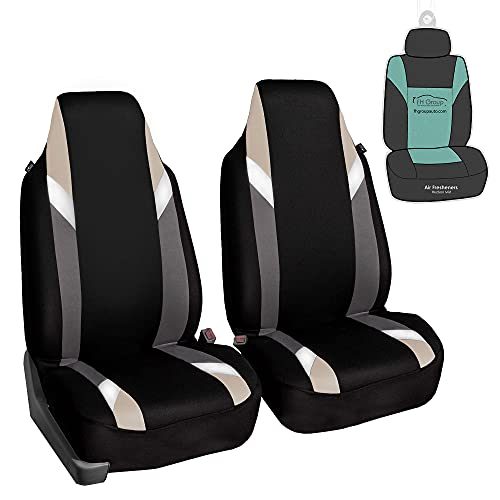 FH Group Premium Modernistic Seat Covers Pair Set, Airbag Compatible-Universal Fit for Cars Trucks and SUVs (Beige) - color: Beige, style: Front Set