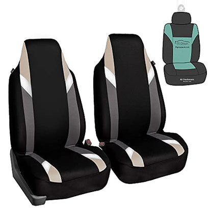 FH Group Premium Modernistic Seat Covers Pair Set, Airbag Compatible-Universal Fit for Cars Trucks and SUVs (Beige) - color: Beige, style: Front Set