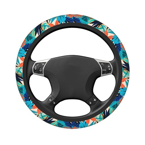 Car Steering Wheel Cover,Tropical Leaves Universal Non Slip Wheel Protector 15 Inch Elastic Car Accessories for Men Women - color: Tropical Leaves
