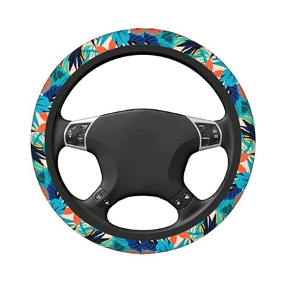 Car Steering Wheel Cover,Tropical Leaves Universal Non Slip Wheel Protector 15 Inch Elastic Car Accessories for Men Women - color: Tropical Leaves