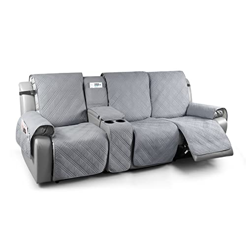 TAOCOCO 100% Waterproof Recliner Couch Covers with Console, Sofa Covers for Reclining Sofa 3 Seat with Straps Design, Split Recliner Sofa Cover Furniture Pets Kids Protector (3 Seater, Gray) - color: Grey, size: 3 Seater