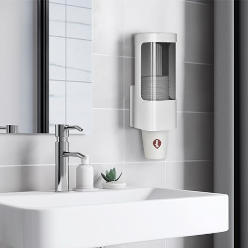 Cup Dispenser, Wall Mounted Water Cooler Cup Dispenser for 3oz-5oz Disposable Cups, Bathroom Cup Holder, Plastic Paper Cup Holder with Adhesive/Screw Mount for Office, Hospital, Bathroom - color: White