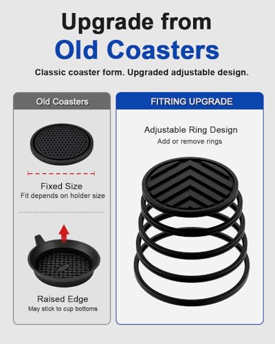 FitRing Adjustable Car Cup Holder Coasters, 2.75"–3.54" Adjustable Diameter, Silicone Coaster Upgrade Helps Reduce Side Gaps and Stay Put, 2-Pack - color: Black