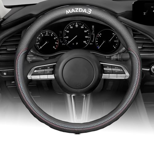Custom Interior Accessories for Mazda 3 2019 2020 2021 2022 2023 2024 2025 2026 Steering Wheel Covers Leather Sporty Racing Faux Comfortable Handle 1Pcs/Set(Red Stitching+Blue Stitching) - color: Red stitching+Blue stitching, size: Mazda 3 2019-2026