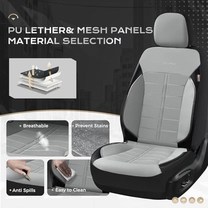 Coverado Front Seat Leather Covers, Full Leather Construction with Carbon Fibre Weave, Universal Fit for Most Cars SUV Trucks (Gray) - color: Gray, size: Front