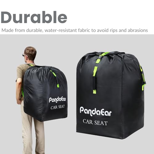 PandaEar Car Seat Travel Bag Backpack for Airplane, Water-Resistant Car Seat Cover with Shoulder Strap for Infant Convertible Seats & Booster Seat, Black