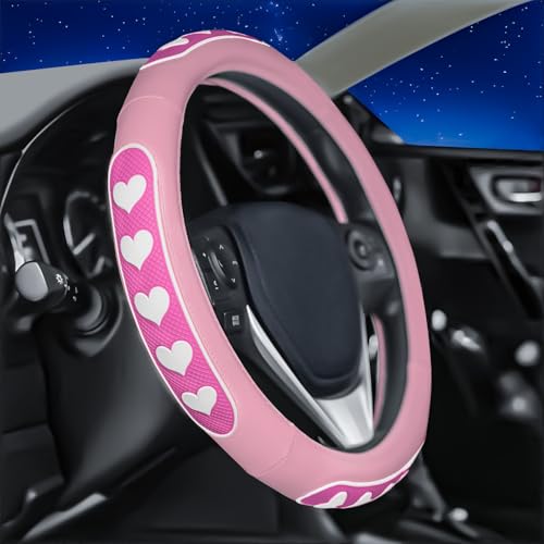 Ventilated Heart-Shaped Steering Wheel Cover with Anti-Slip Leather Grip. Compatible with Ford, Toyota, Honda, Nissan, and Chevrolet Vehicles for 14.5-15.2 inch Round Steering Wheels. - color: White Heart Spinner