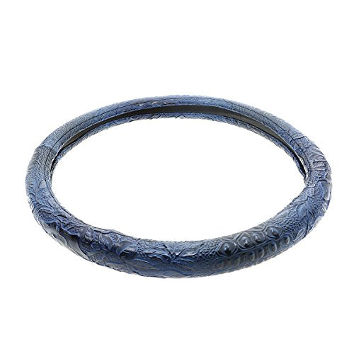 Car Steering Wheel Cover Universal 15 Inch Middle Size Auto Anti-Slip Leather Wheel Protector with Flower Grain Design Blue Style - color: Blue