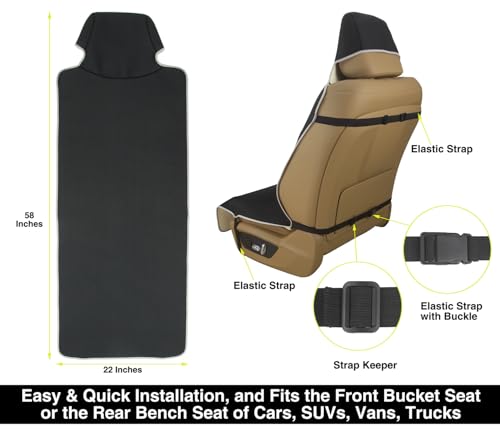 Waterproof Neoprene Car Seat Cover, Sweatproof Non-Slip Seat Protector, Universal Fit for Front Bucket or Rear Bench Seat of Cars, SUVs, Vans, Trucks, Compatible with Airbags and Armrests - color: Black