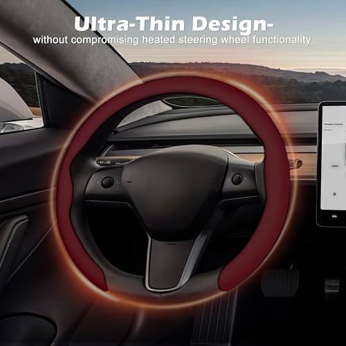 Nappa Leather Steering Wheel Cover,Universal Fit 15 Inch-Premium Non-Slip Breathable Comfort Grip for Cars Trucks SUVs,Anti-Slip Durable Interior Upgrade Wine Red - color: Wine Red