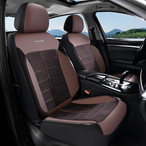 Coverado Air Mesh Seat Cover, Car Seat Cover Front Seats, 3D Breathable Seat Protectors Sports Carbon Fiber Design Airbag Compatible Comfort Universal for Most Cars, Van,Trucks, SUV, Brown - color: Brown, size: Front