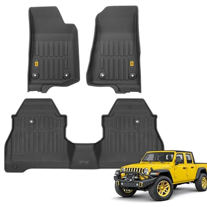Cat® JustFit™ 3D Floor Mats for Jeep Gladiator (JL) 2020-2026, All Weather Custom Fit Jeep Gladiator Floor Liners with Extended Coverage Design, Car Floor Mats (Full Set Front & Rear) - style: Jeep Gladiator JT (2020-2026 Full Set Front & Rear)