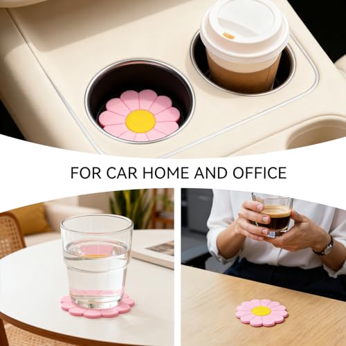 Car Cup Holder Coaster, 4PCS 2.75" Universal Non-Slip Pink Flower Car Cup Holder Insert Coasters, Car Interior Accessories (Pink) - color: Pink