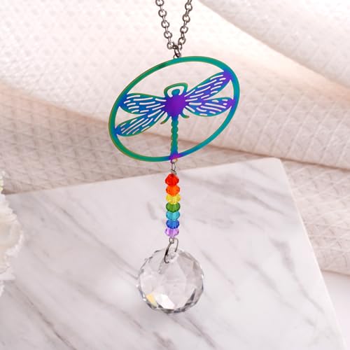 Dragonfly Memorial Gifts for Loss of Family, Loved One, Pets, Crystal Suncatcher Ornament Rainbow Maker Car Charm for Funeral, Sympathy, Bereavement, Daily Remembrance, Car Decor