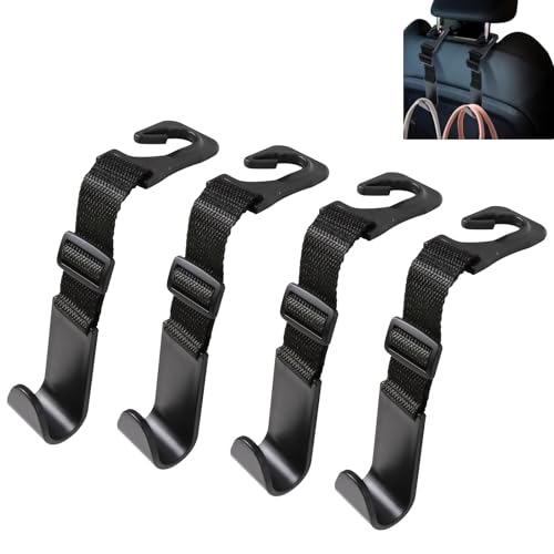 4PCS Car Seat Headrest Hook, Adjustable Car Back Seat Headrest Hanger Holder Hook, Auto Seat Hook Hangers Storage Organizer, Universal Car Headrest Hooks for Handbag Purse Coat
