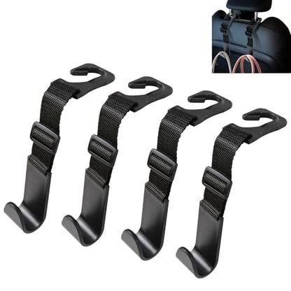 4PCS Car Seat Headrest Hook, Adjustable Car Back Seat Headrest Hanger Holder Hook, Auto Seat Hook Hangers Storage Organizer, Universal Car Headrest Hooks for Handbag Purse Coat