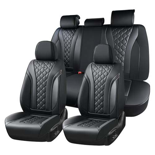 Coverado Leather Seat Covers, Car Seat Covers Full Set, Perforated Diamond Leather Car Seat Cover, Waterproof Car Seat Protector Seat Cushion, Universal 5 Seats Black Seat Cover Fit for Most Cars - color: 1-Black, size: FullSet