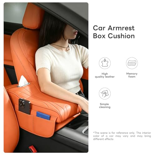 Car Armrest Pad, Universal Armrest Cushion Pad, Leather Armrest Box Pad (Without Cup Holder, Orange-B) - color: Without cup holder, Orange-B