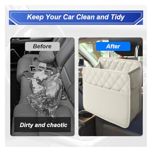 ZIMISI Car Back Seat Organizer, Waterproof Leather Automotive Backseat Hanging Bag with Cup Holders, Large Capacity Car Trash Can, Vehicle Travel Accessories for Most Vehicles (2PCS/Beige) - size: 2PCS/Beige