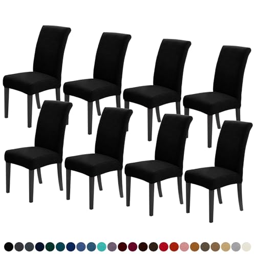 Joccun Chair Covers for Dining Room Set of 8, Dining Chair Slipcovers Stretch Dining Room Chair Covers Seat Protector,Washable Parsons Chair Cover for Home,Hotel,Banquet(Black,8 Pack) - color: Black, size: 8