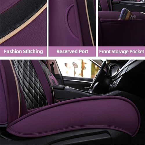 SanQing Car Seat Covers Full Set, Super Luxurious Heavy Universal Duty Waterproof Leather Automotive Vehicle Cover for Cars SUV Pick-up Truck, Non-Slip Seat Purple Car Accessories(Full Set/Purple)