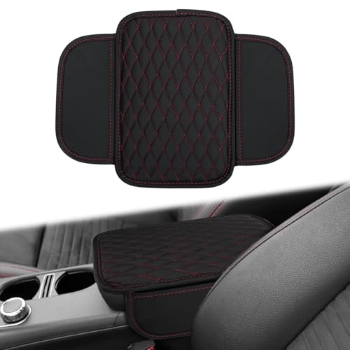 Car Center Console Cover, Anti-Scratch Leather and Memory Foam Center Console Cover, Hand Rest Pillow with 2 Organizer Pockets Storage Bags, Universal Fit for Most Vehicles Car Accessories (Black-Red) - color: Black-Red